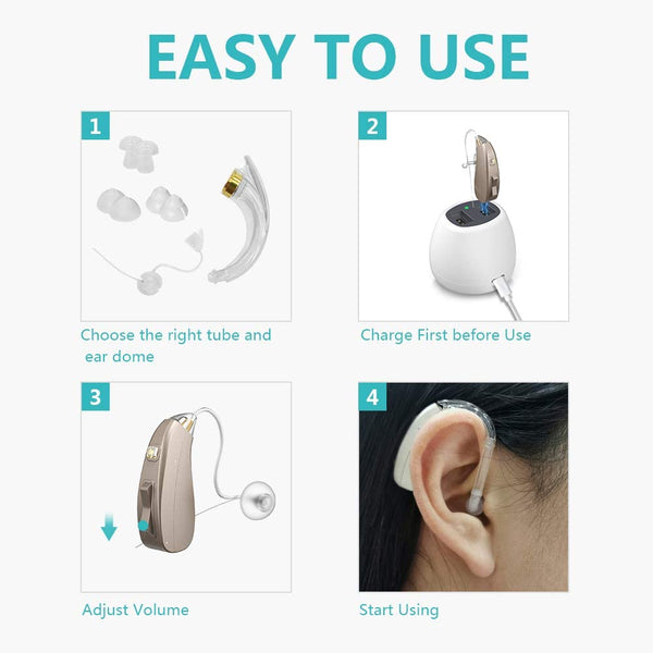 Coniler Smart Hearing Amplifier with Digital Noise Reduction, Rechargeable Sound Aids with Double Charging Holes Suitable for Adults and Seniors (Only1 Aid)
