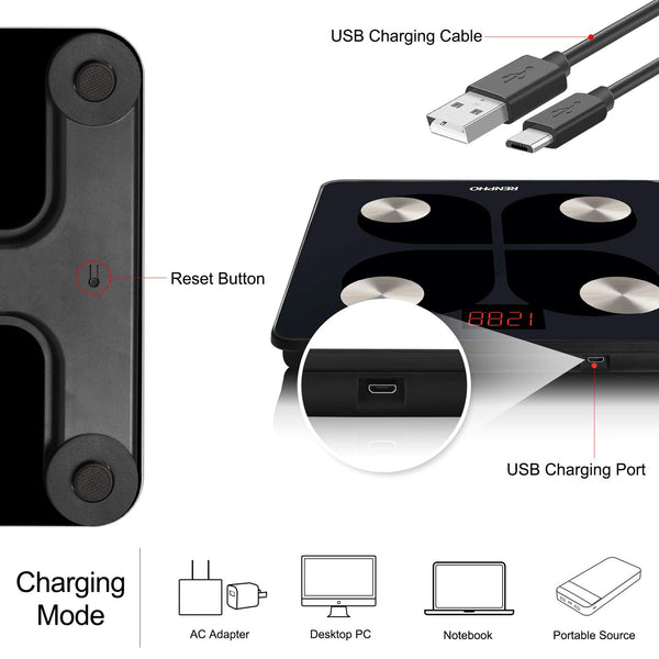 RENPHO Bluetooth Body Fat Smart Scale USB Rechargeable Digital Bathroom Weight Scale Body Fat Monitor with Smartphone App, 396 lbs