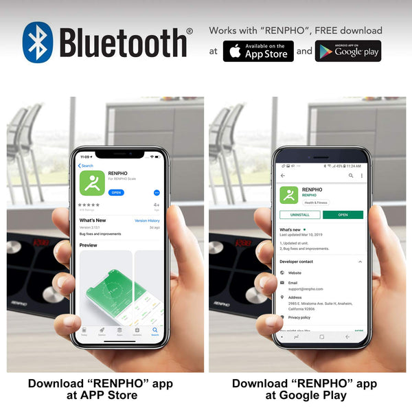 RENPHO Bluetooth Body Fat Smart Scale USB Rechargeable Digital Bathroom Weight Scale Body Fat Monitor with Smartphone App, 396 lbs