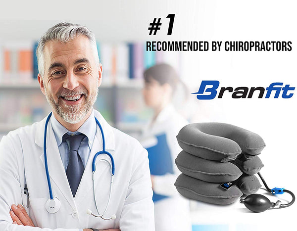 Cervical Neck Traction Device and Collar Brace by BRANFIT, Inflatable and Adjustable USA Designed Neck Support & Stretcher is Ideal for Spine Alignment and Chronic Neck Pain Relief