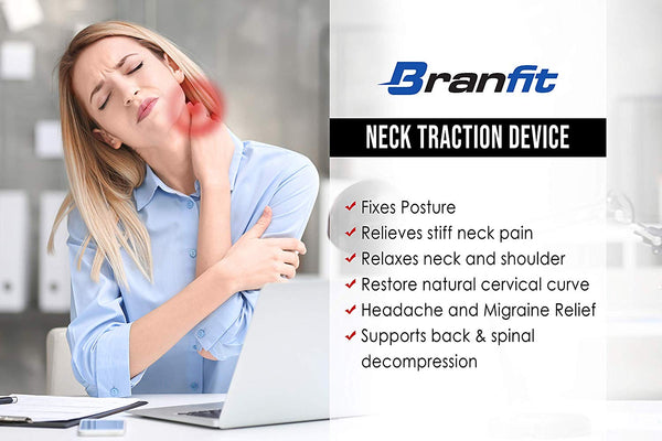 Cervical Neck Traction Device and Collar Brace by BRANFIT, Inflatable and Adjustable USA Designed Neck Support & Stretcher is Ideal for Spine Alignment and Chronic Neck Pain Relief