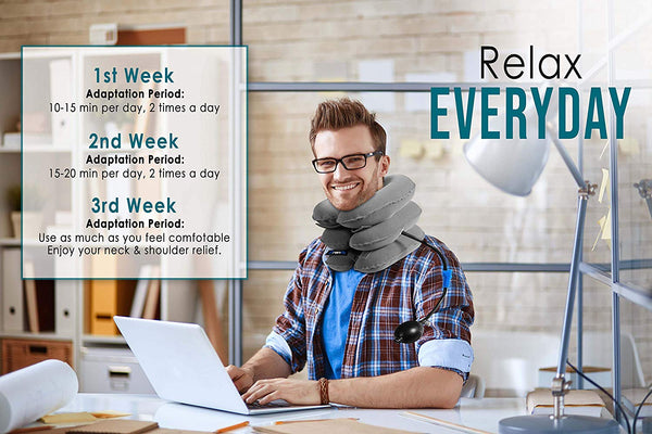 Cervical Neck Traction Device and Collar Brace by BRANFIT, Inflatable and Adjustable USA Designed Neck Support & Stretcher is Ideal for Spine Alignment and Chronic Neck Pain Relief