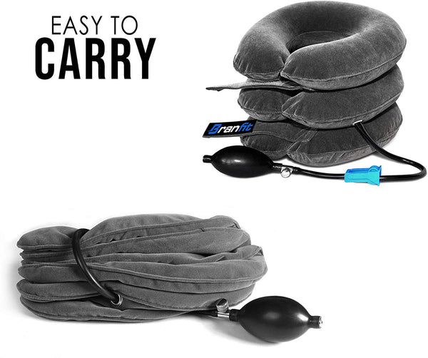 Cervical Neck Traction Device and Collar Brace by BRANFIT, Inflatable and Adjustable USA Designed Neck Support & Stretcher is Ideal for Spine Alignment and Chronic Neck Pain Relief