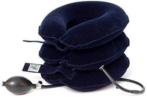 DaviSMART Cervical Neck Traction ✮ Effective Neck Pain Remedy at Home ✮ Inflatable & Adjustable Neck Stretcher Collar Device + Eye Mask Bonus (Dark Blue)