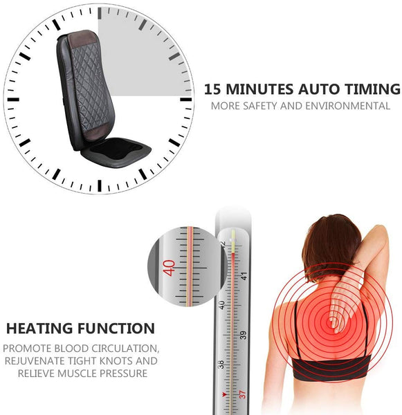 Kleasant Back & Neck Shiatsu Massage Cushion with Heat - Kneading Massage Chair Pad with Rolling, Kneading & Vibration Function for Home and Office Seat Use