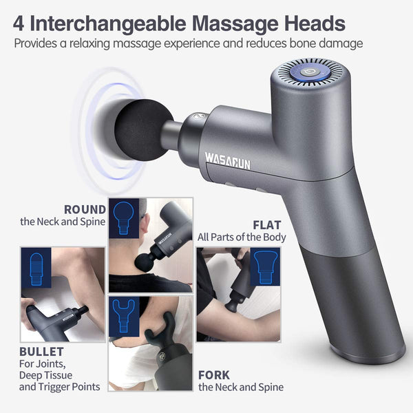 Muscle Massage Gun, WASAGUN Professional Handheld Vibration Massager Device with 5 Adjustable Speed, 4 Attachments, Cordless Electric Percussion Full Body Muscle Massage Equipment & Portable Bag