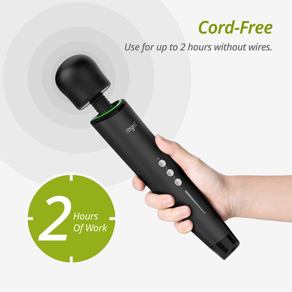 Mynt Cordless Handheld Massager, Powerful Portable Wand Massager with 2h Battery, Custom Settings and 2X Textured Massage Heads