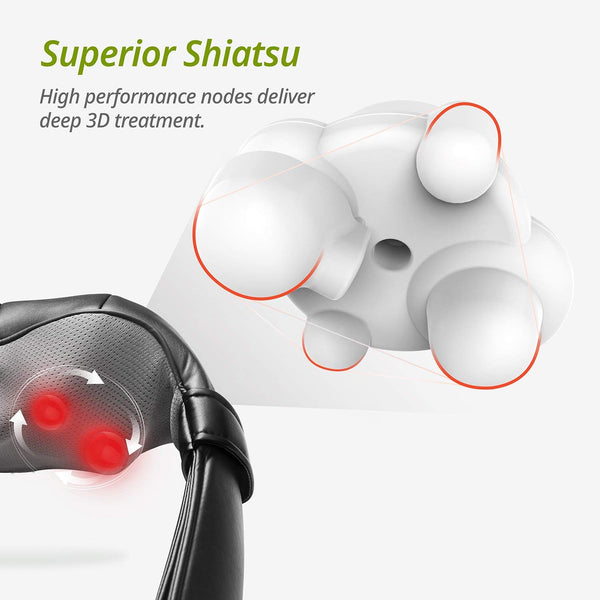 Mynt Shiatsu Massager for Neck, Back, Shoulders and Legs. with Heat, FDA Approved, Deep Kneading Massage, and a Lightweight Flexible Design – for Home, Office, Car and More