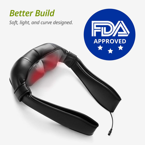 Mynt Shiatsu Massager for Neck, Back, Shoulders and Legs. with Heat, FDA Approved, Deep Kneading Massage, and a Lightweight Flexible Design – for Home, Office, Car and More