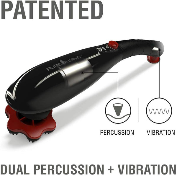 PUREWAVE™ CM-07 Dual Motor Percussion + Vibration Therapy Massager (Black) | Official Patented CM-07™ | Treat pain for back, sciatica, neck, leg, foot, plantar fasciitis, tendinitis, arthritis, sports