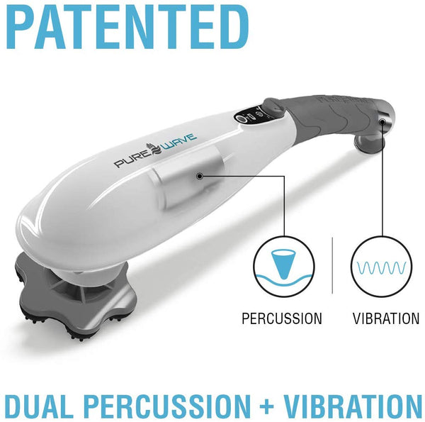 PUREWAVE™ CM-07 Dual Motor Percussion + Vibration Therapy Massager (White) | Official Patented CM-07™ | Treat pain for back, sciatica, neck, leg, foot, plantar fasciitis, tendinitis, arthritis, sports