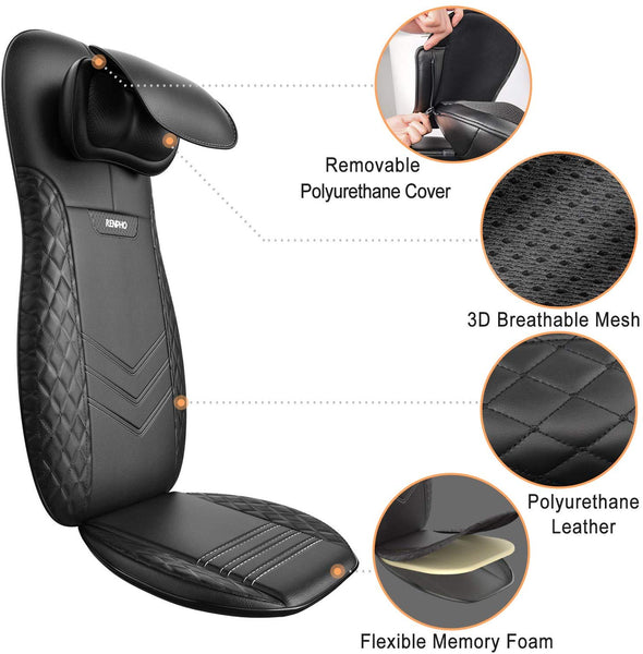 RENPHO Back & Neck Massager, Shiatsu Chair Massager Office Massage Seat Cushion with Heat, Vibration, Deep Kneading, Electric Massage Pad with Adjustable Pillow, Relieve Pain on Neck, Back, Shoulders