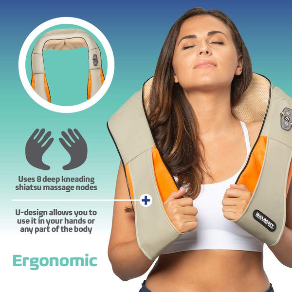 Shiatsu Neck and Shoulder Massager with Heat - Deep Kneading Massage Relieving Pain, Muscle Sores, Stiffness, and Stress - Electric Massage Pillow for Neck, Back, Shoulder, Legs, Foot (Beige)