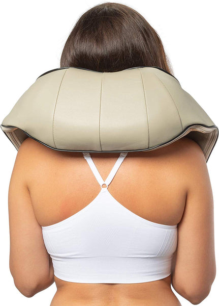 Shiatsu Neck and Shoulder Massager with Heat - Deep Kneading Massage Relieving Pain, Muscle Sores, Stiffness, and Stress - Electric Massage Pillow for Neck, Back, Shoulder, Legs, Foot (Beige)