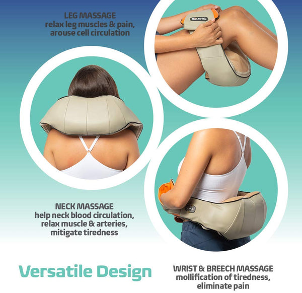 Shiatsu Neck and Shoulder Massager with Heat - Deep Kneading Massage Relieving Pain, Muscle Sores, Stiffness, and Stress - Electric Massage Pillow for Neck, Back, Shoulder, Legs, Foot (Beige)