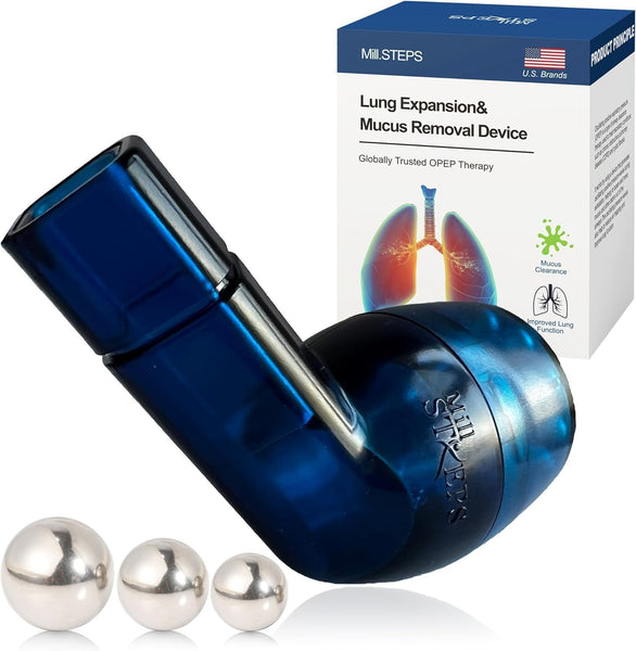 MILLSTEPS OPEP Breathing Device - Mucus Clearance & Lung Expansion Exerciser for Respiratory Health
