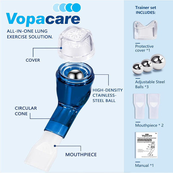 Flutter Valve Adjustable Resistance Breathing Trainer - Lung Strengthening Device for Respiratory Fitness