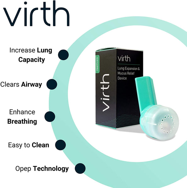 VIRTH Lung Expansion & Mucus Relief Device - Breathing Exercise Device - Clear Lungs - Flutter Valve Lung Exerciser Device - Lung Cleanse & Breathing treatment - Breather Volumetric Exerciser COPD Aid