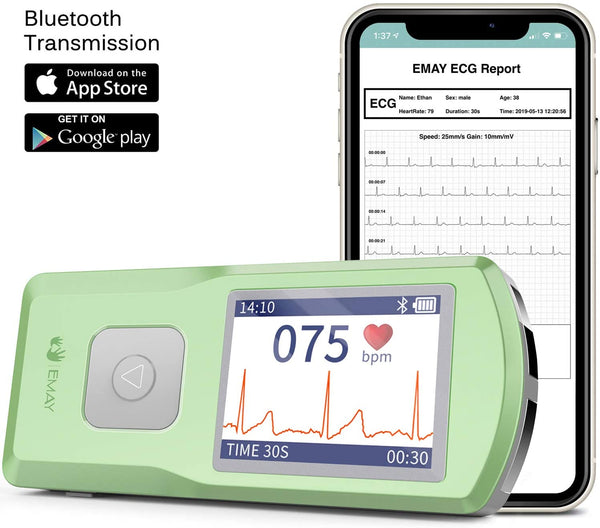 EMAY Wireless EKG Monitor | Records ECG & Heart Rate Anytime Anywhere for Personal Use | Works with iOS & Android Smartphones