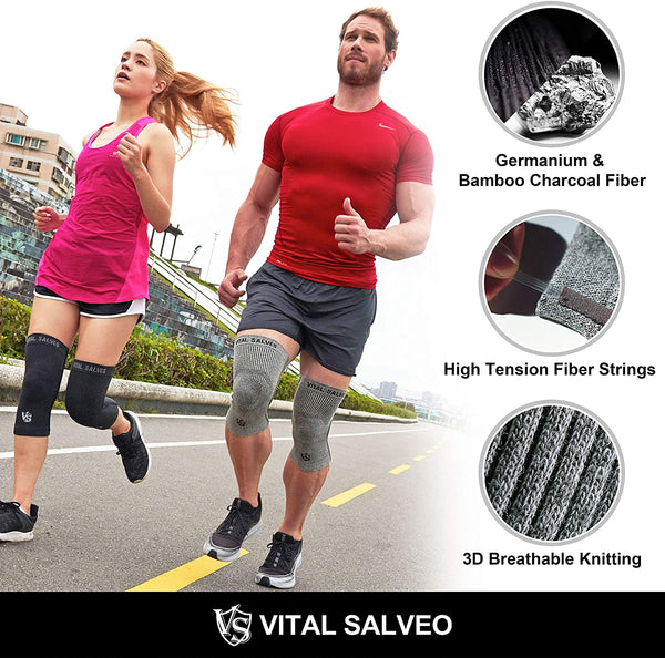 Vital Salveo Knee Compression Sleeve Swelling Recovery Knee Brace S-Support Pain Relief for Men Women Unisex Running Gym Workout Sports Light Grey (1PC) X-Large