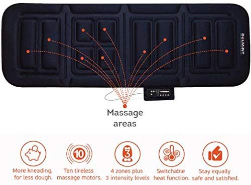 Belmint Vibrating Massage Mat for Full Body - Vibrating Massager Pad with Heat | 10 Vibration Motor Mattress Pad for Neck, Back, Legs Pain Relief (Black)
