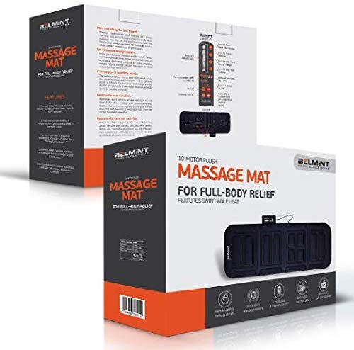 Belmint Vibrating Massage Mat for Full Body - Vibrating Massager Pad with Heat | 10 Vibration Motor Mattress Pad for Neck, Back, Legs Pain Relief (Black)
