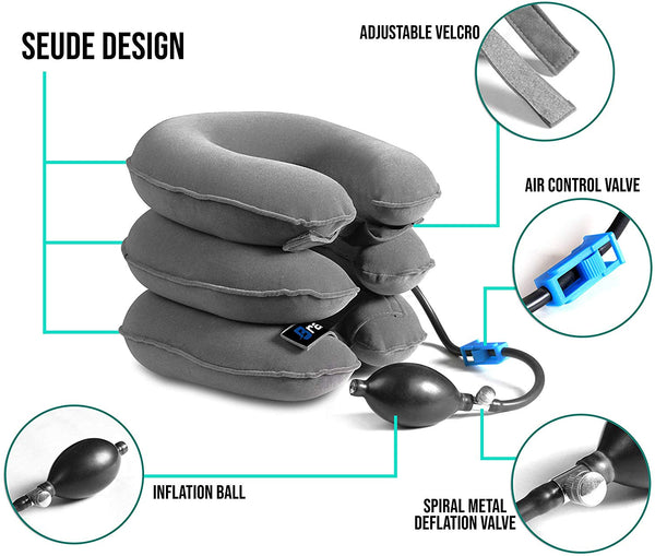 Cervical Neck Traction Device and Collar Brace by BRANFIT, Inflatable and Adjustable USA Designed Neck Support & Stretcher is Ideal for Spine Alignment and Chronic Neck Pain Relief