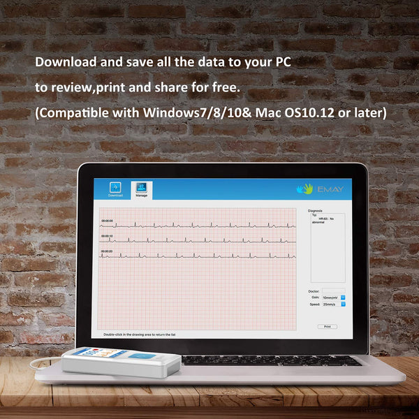EMAY Portable EKG (for Mac and Windows) to Record EKG & Heart Rate