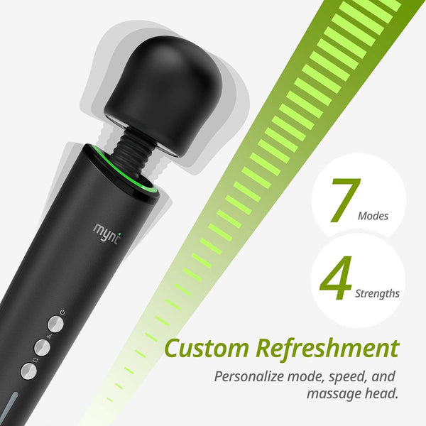 Mynt Cordless Handheld Massager, Powerful Portable Wand Massager with 2h Battery, Custom Settings and 2X Textured Massage Heads