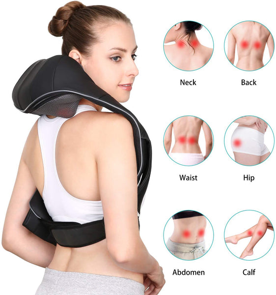 Naipo Back Neck and Shoulder Massager Shiatsu with Heat and 3D Deep Tissue Kneading for Anytime Anywhere Use (Cordless & Rechargeable)