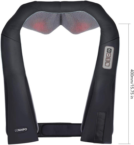 Naipo Back Neck and Shoulder Massager Shiatsu with Heat and 3D Deep Tissue Kneading for Anytime Anywhere Use (Cordless & Rechargeable)