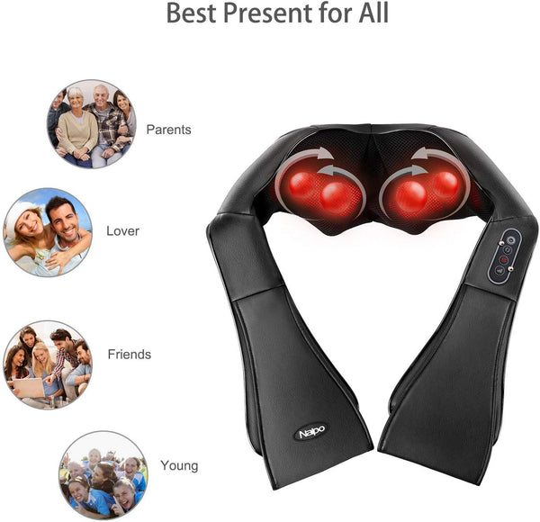 Naipo Shiatsu Back and Neck Massager with Heat Deep Kneading Massage for Neck, Back, Shoulder, Foot and Legs, Use at Home, Car, Office