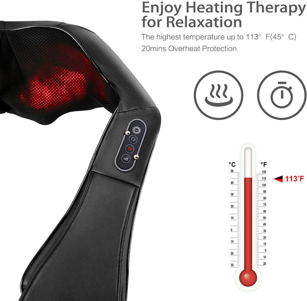 Naipo Shiatsu Back and Neck Massager with Heat Deep Kneading Massage for Neck, Back, Shoulder, Foot and Legs, Use at Home, Car, Office