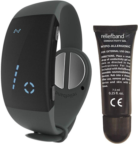 Reliefband 2.0 Motion Sickness Wristband - Easy-to-Use, Fast, Drug-Free Nausea Relief Band Helps w/Morning Sickness, Nausea, Sea Sickness, Retching, Vomiting (USB Charging Cable, Charcoal)