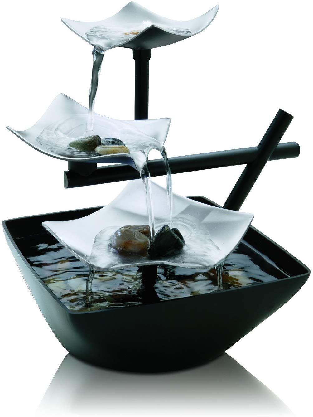 Silver Springs Indoor Relaxation Fountain Illuminated Waterfall, Natural Stones, Soothing Sounds, Tabletop Zen Fountain On/Off Switch, Automatic Pump EnviraScape HoMedics
