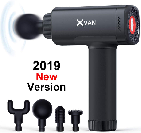 XVAN Muscle Massage Gun, Handheld Deep Tissue Percussion Massage Device for Pain Relief, Cordless Electric Massager with 4 Adjustable Speed Levels and 4 Head Attachments